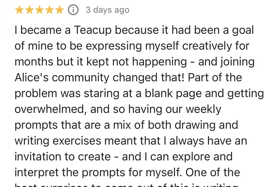 Image of a 5 star review for the Tea House membership.